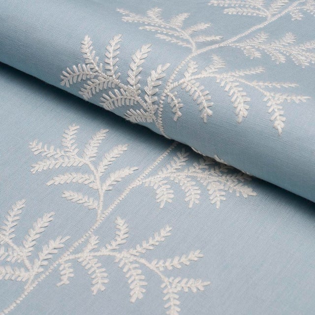 SAMPLE - Schumacher Eloise Embroidery Fabric In Sky For Sale