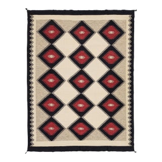 Modern Navajo Style Flatweave Geometric Diamond Wool Rug in Cream 9x12 For Sale
