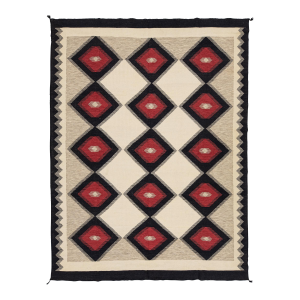 Modern Navajo Style Flatweave Geometric Diamond Wool Rug in Cream 9x12