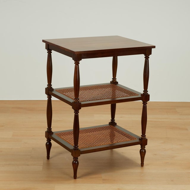 Brown Pair of Vintage British Colonial Style Three Tiered Stands For Sale - Image 8 of 16