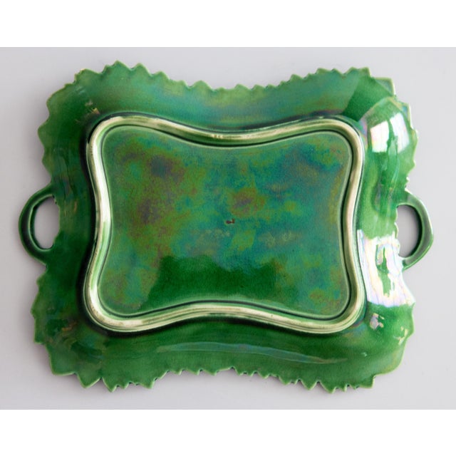 Ceramic 19th Century English Green Majolica Leaf Handled Platter For Sale - Image 7 of 9