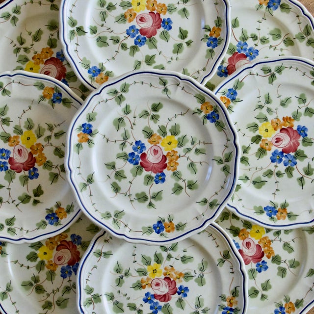 Set of 9 beautiful vintage dessert plates stamped Longchamp, Nemours collection. Featuring a stunning multicolored floral...