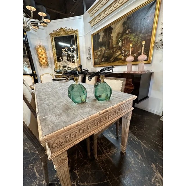 Pair of Modern Polish Green Murano Glass Cube Lamps For Sale In Dallas - Image 6 of 7