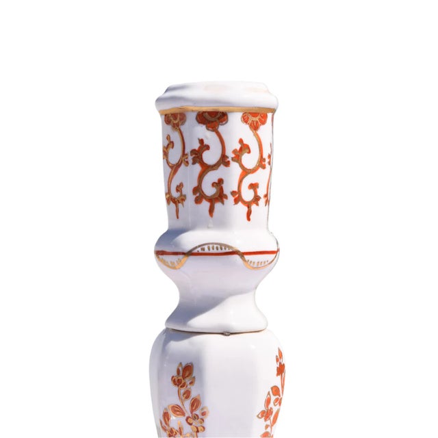 Pair of Italian Porcelain Candlesticks, Iron-Red and Gilt For Sale - Image 4 of 13