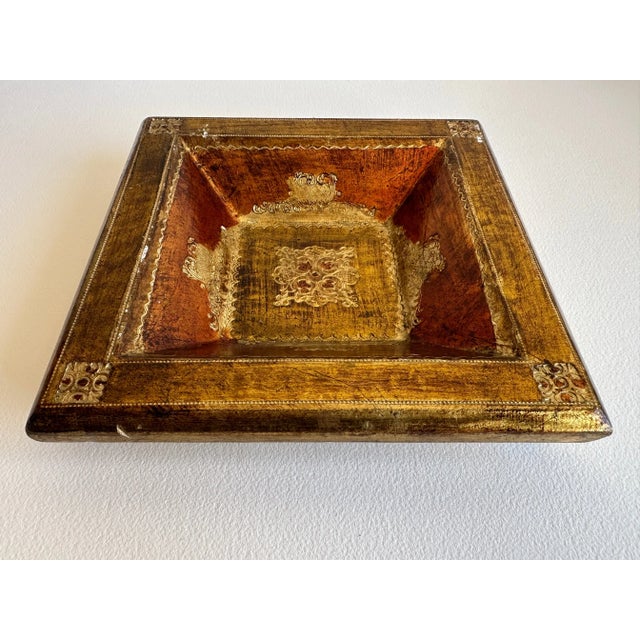 Vintage Florentia Italy Dresser Tray Hand Made Catch All in Gold & Copper For Sale In San Francisco - Image 6 of 12