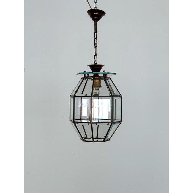 Mid-Century Modern Italian Brass and Cut Glass Pendant Lamp, 1960s For Sale - Image 3 of 13
