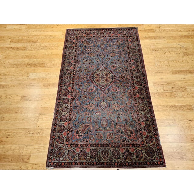 Vintage Persian Kashan Area Rug, Handwoven Floral Pattern, Aqua Blue & Teal Green, 5’ X 8’ For Sale - Image 12 of 12