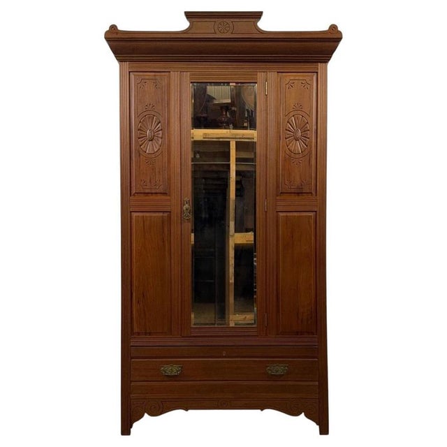 Early 20th Century Antique Edwardian Walnut Wardrobe For Sale - Image 12 of 12