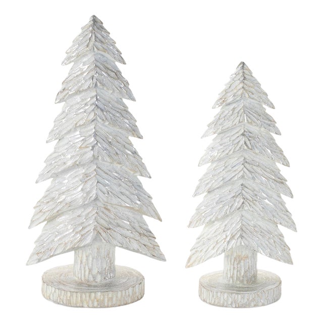 White Christmas Tabletop Trees (Set of 2) For Sale
