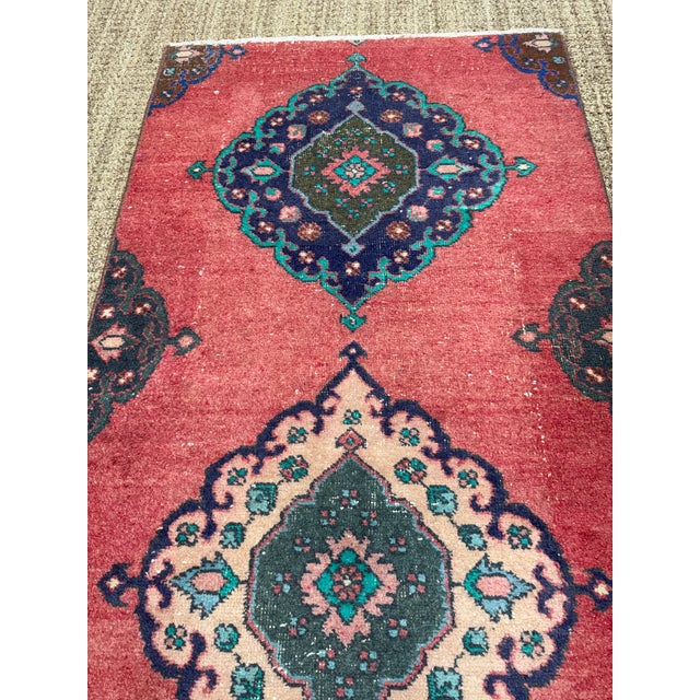 Vintage Turkish Handknotted Oushak Runner 34x85, 1960's For Sale - Image 4 of 6