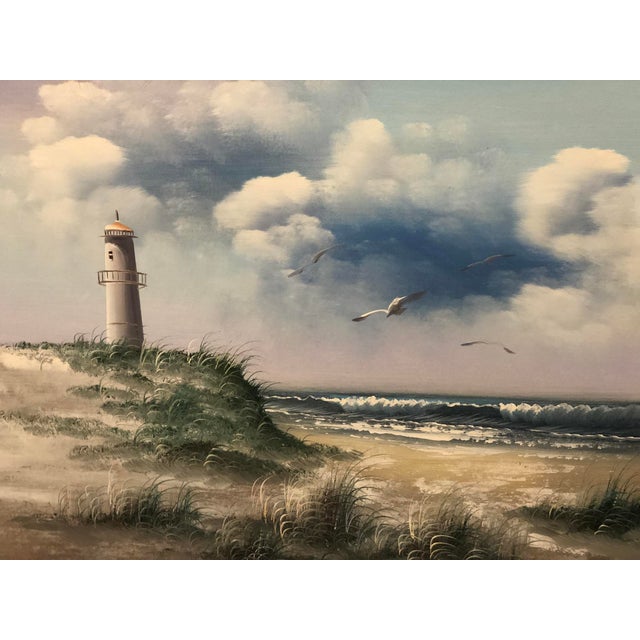 This fine late-20th-century original oil painting on canvas by artist H. Wurtz captures a classic coastal scene. The...