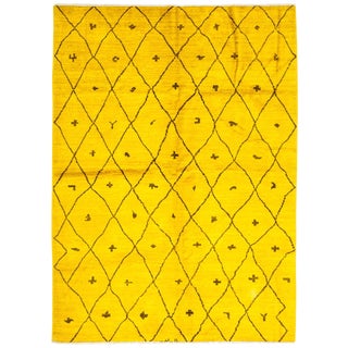 Yellow Over-Dyed Moroccan Hand-Knotted Rug - 6' 6" x 8' 10" For Sale