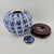 Chinoiserie Vintage Blue & White Hand-Painted Melon Ginger Jar With Carved Wood Stand For Sale - Image 3 of 15