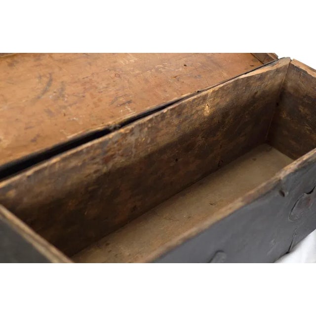 Tibetan Black Wood Leather & Iron Trunk For Sale - Image 4 of 5