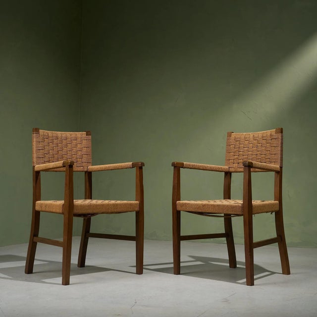 Armchairs with Oak Frames and Seagrass Webbing, Italy, Set of 2 For Sale - Image 5 of 11