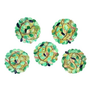 Vintage Italian Majolica Style Olive Tree Appetizer Plates, Set of 5 For Sale