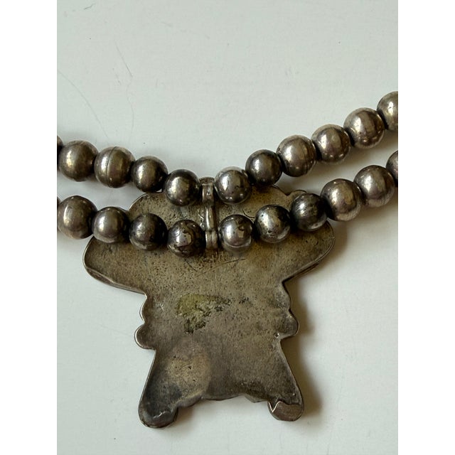 Metal 1970s Native American Silver Kachina Necklace With Turquoise & Coral Chip Inlay For Sale - Image 7 of 9