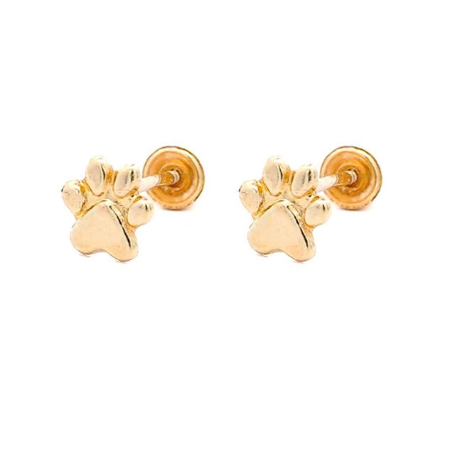 Yellow 14k Solid Gold Dog Paw Stud Earrings on Screw Back - 2 Pieces For Sale - Image 8 of 9