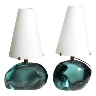 Blue Lamps with Murano Glass Blocks by Fontana Arte, 1960s, Set of 2 For Sale