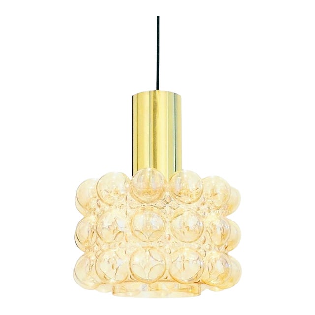 Mid-Century Space Age Amber Bubble Glass Pendant Light by Helena Tynell for Limburg, Germany, 1960s/1970s For Sale