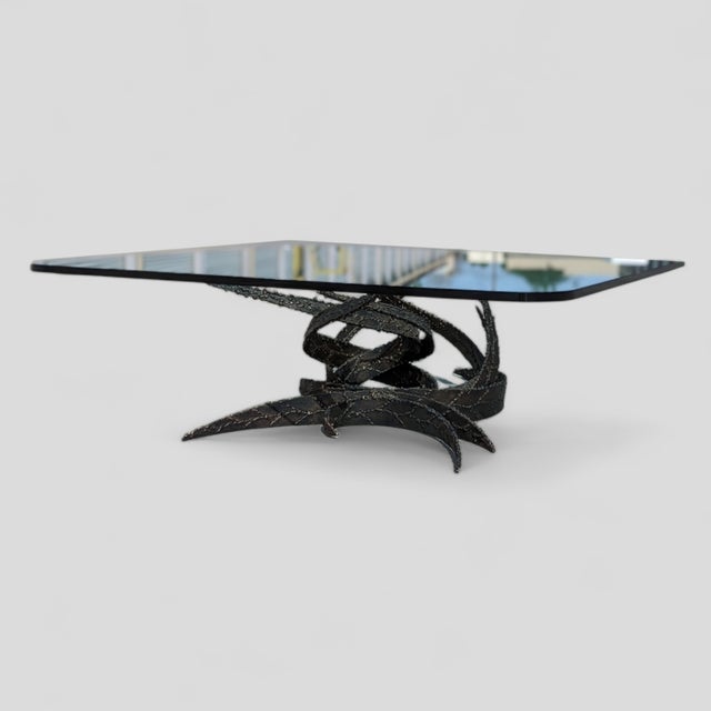 Black 1972 Silas Seandel Brutalist Torch-Cut Iron and Glass Coffee Table For Sale - Image 8 of 18