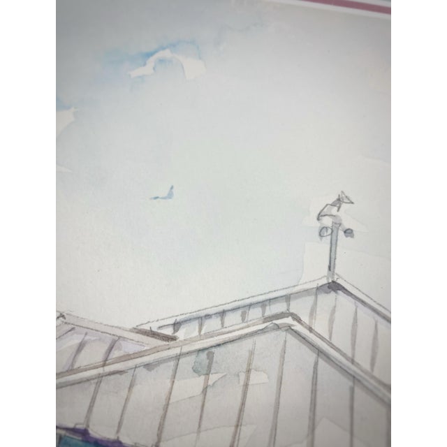 Large Jerry Baum Signed Watercolor “The Seaside” Coastal Southern Home, 1991 - Framed For Sale - Image 9 of 11