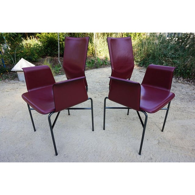 1980s Armchairs in Bordeaux Red Leather by Ross Littell for Matteo Grassi, Steel, Italy, 1980s, Set of 2 For Sale - Image 5 of 18