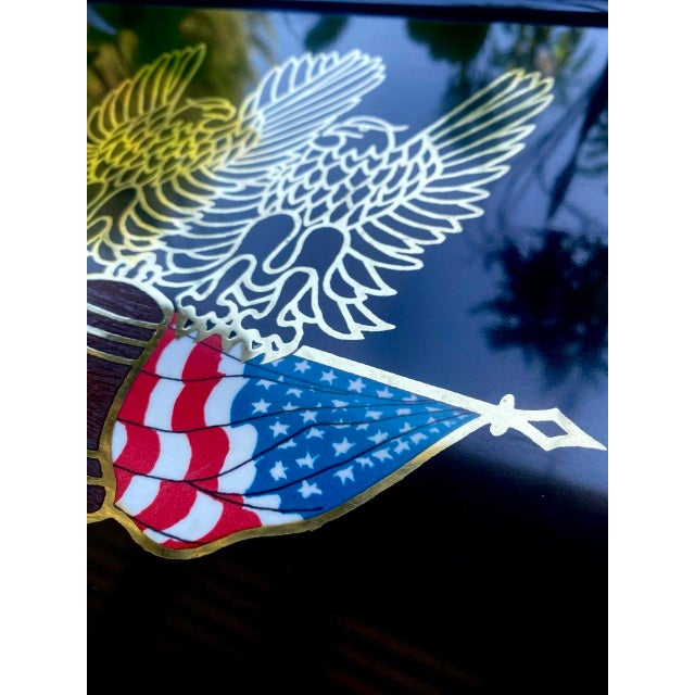 Vintage Couroc of Monterey Bicentennial Patriotic Eagle & Liberty Bell Inlay Serving Tray For Sale In San Francisco - Image 6 of 10