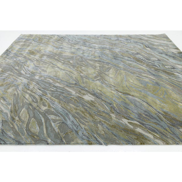 Modern Abstract Rug – Hand-Tufted Wool & Viscose – Blue, Gold, and Grey For Sale - Image 10 of 10