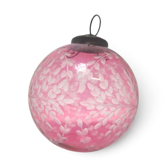 Late 20th Century Late 20th Century Cranberry Glass Kugel-Style Botanical Christmas Ornaments, Set of 3 For Sale - Image 5 of 18