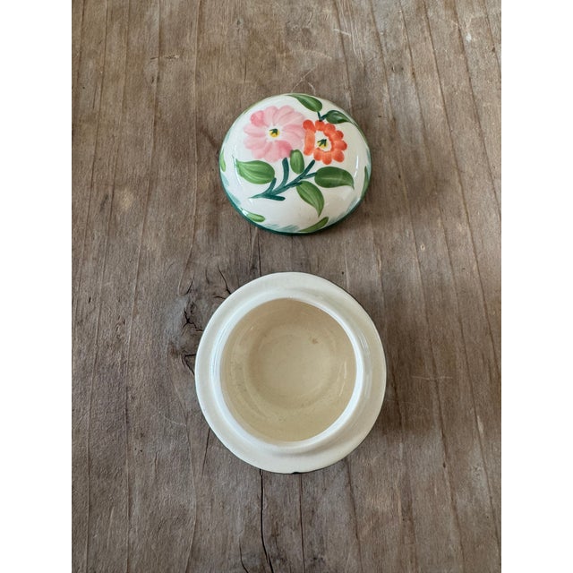 1940s English Hand-Painted Floral Miniature Covered Trinket Dish For Sale - Image 5 of 5