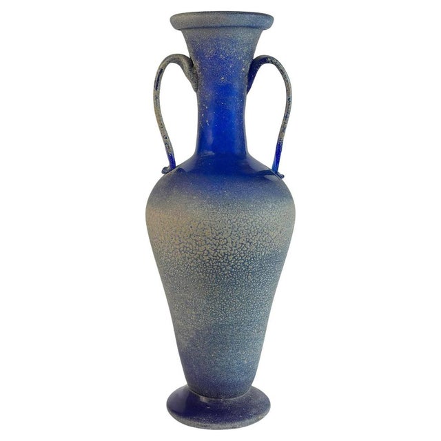 Murano Cobalt Blue Glass Amphora Vase in Scavo Finish by Seguso, Italy, 1970s For Sale - Image 10 of 10