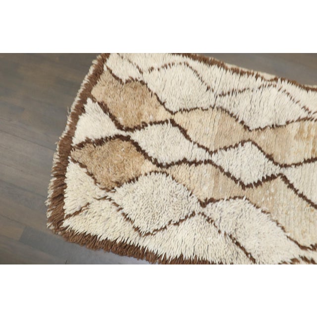 Mid 20th Century Vintage Zabihi Collection Brown Ivory Small Moroccan Plush Rug - 2'8" x 5'10" For Sale - Image 5 of 9