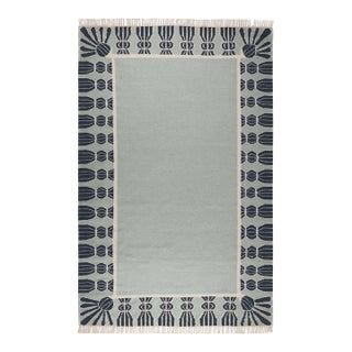 Part & Parcel Goods Wool Tassel Rug, 5' x 8', Sky Blue, Navy and Eggshell For Sale