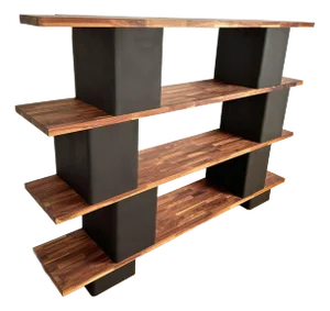 Modern Shelving With Solid Walnut and Stacked Matt Black Boxes by Modwerks