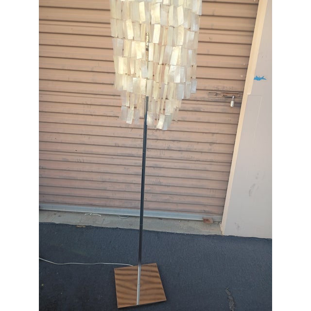 Contemporary Capiz shell and chrome floor lamp in excellent condition solid heavy base lamp breaks down for easy and lower...