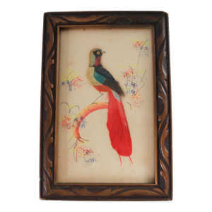 Vintage Mexican Feather Art Bird Wall Hanging