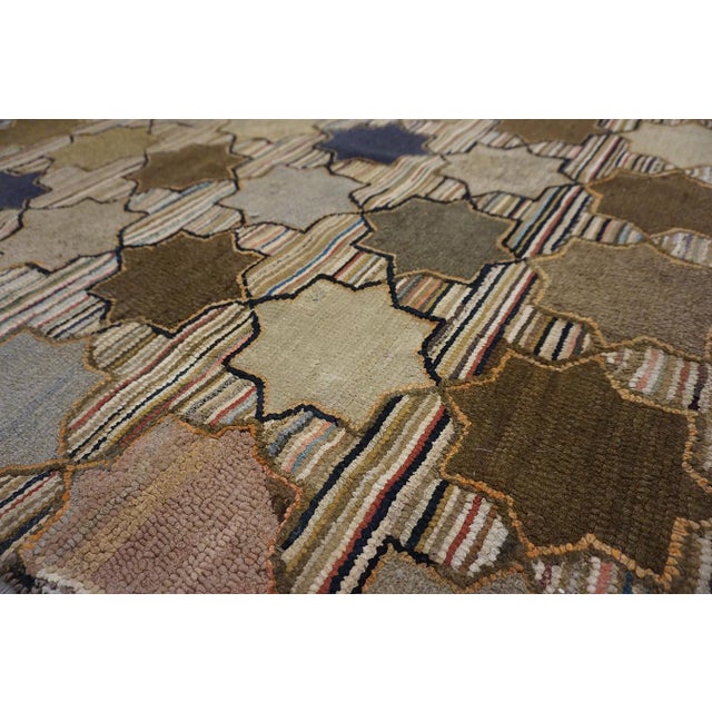 Striking Ivory Background Color With Symmetrical Design in Light and Dark Colors Antique American Hooked Rug For Sale In New York - Image 6 of 9