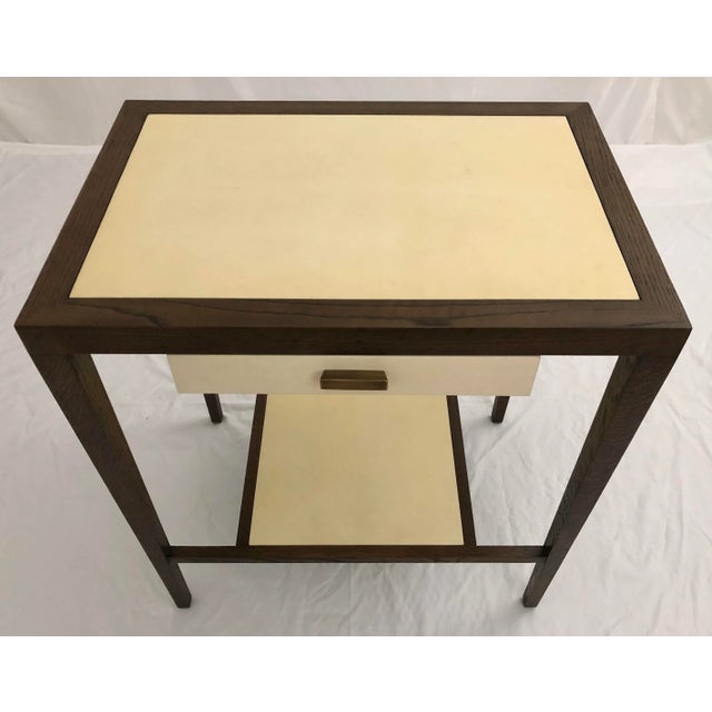Wood Julian Chichester Grey Oak Jasper Bedside Table With Inset Vellum For Sale - Image 7 of 11