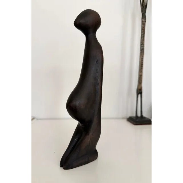 Wood Vintage Fertility Goddess Ebony Wood Hand Carved Modernist Style Sculpture 10" For Sale - Image 7 of 9