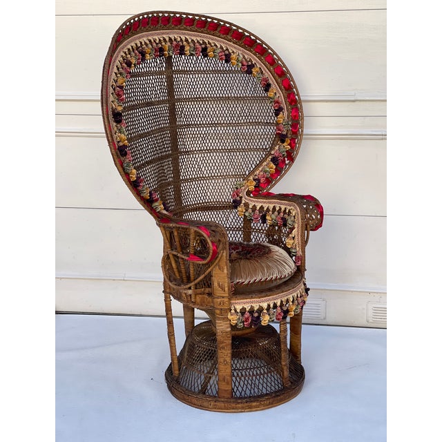 Spectacular 1950 Peacock Rattan Bamboo Armchair in Mackenzie Zie Childs Style For Sale - Image 4 of 9