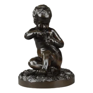 Pigalle Style Bronze Girl With the Bird and the Shell Statue