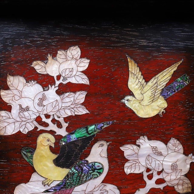 Late 20th Century Square Wooden Tray With Mother-of-Pearl Bird and Pomegranate Inlay For Sale - Image 10 of 10