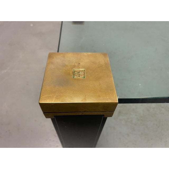 Gold Mid-Century Hollywood Regency Glass and Brass Coffee Table by Peter Ghyczy, Netherlands, 1970s For Sale - Image 8 of 13