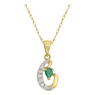 C' Pear Shaped Emerald Necklace with Diamond Accent 16" For Sale