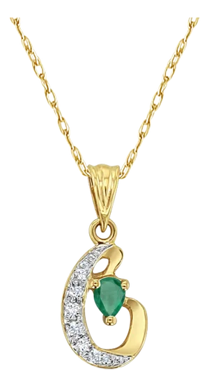 C' Pear Shaped Emerald Necklace with Diamond Accent 16"