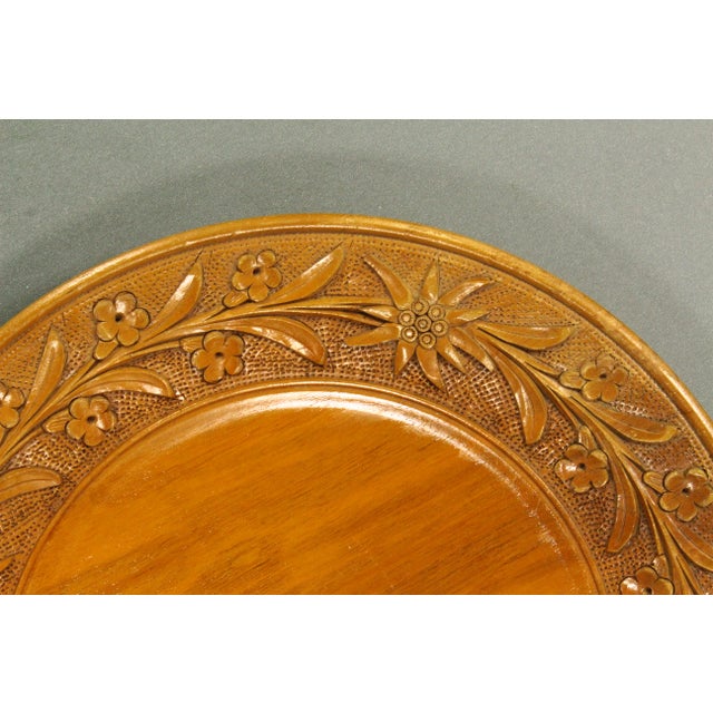 Tan Early 20th C. Black Forest Style Carved Wooden Plate W Edelweiss 10.5" For Sale - Image 8 of 13
