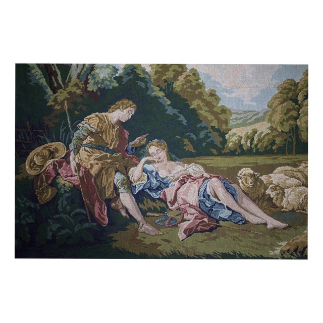 Romantic Tapestry in a Frame Resting Shepherds For Sale