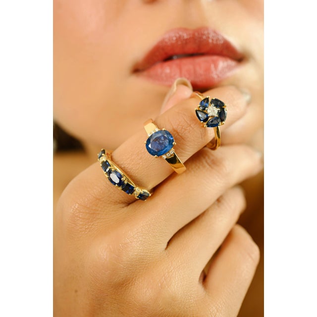 Victorian Revival Blue Sapphire 14k Gold Band Size 6.5 For Sale - Image 10 of 14