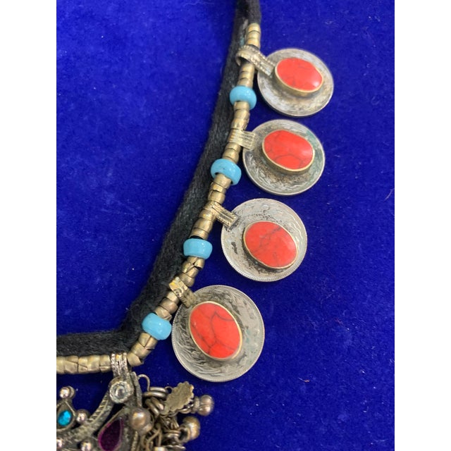 Mid 20th Century Afghan Tribal Kuchi Pendant Necklace Boho Jewelry Made With Coral and Turquoise For Sale In San Francisco - Image 6 of 7